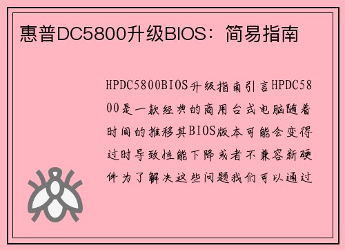 惠普DC5800升级BIOS：简易指南