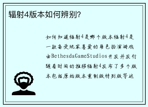 辐射4版本如何辨别？